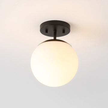 Marcel Bistro 7.75" Bohemian Farmhouse Iron/Frosted Glass LED Semi Flush Mount - JONATHAN Y